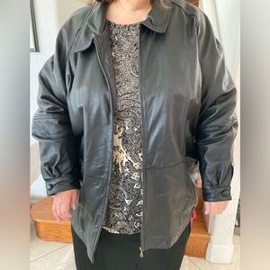 Plus Size Lined Genuine Leather Jacket